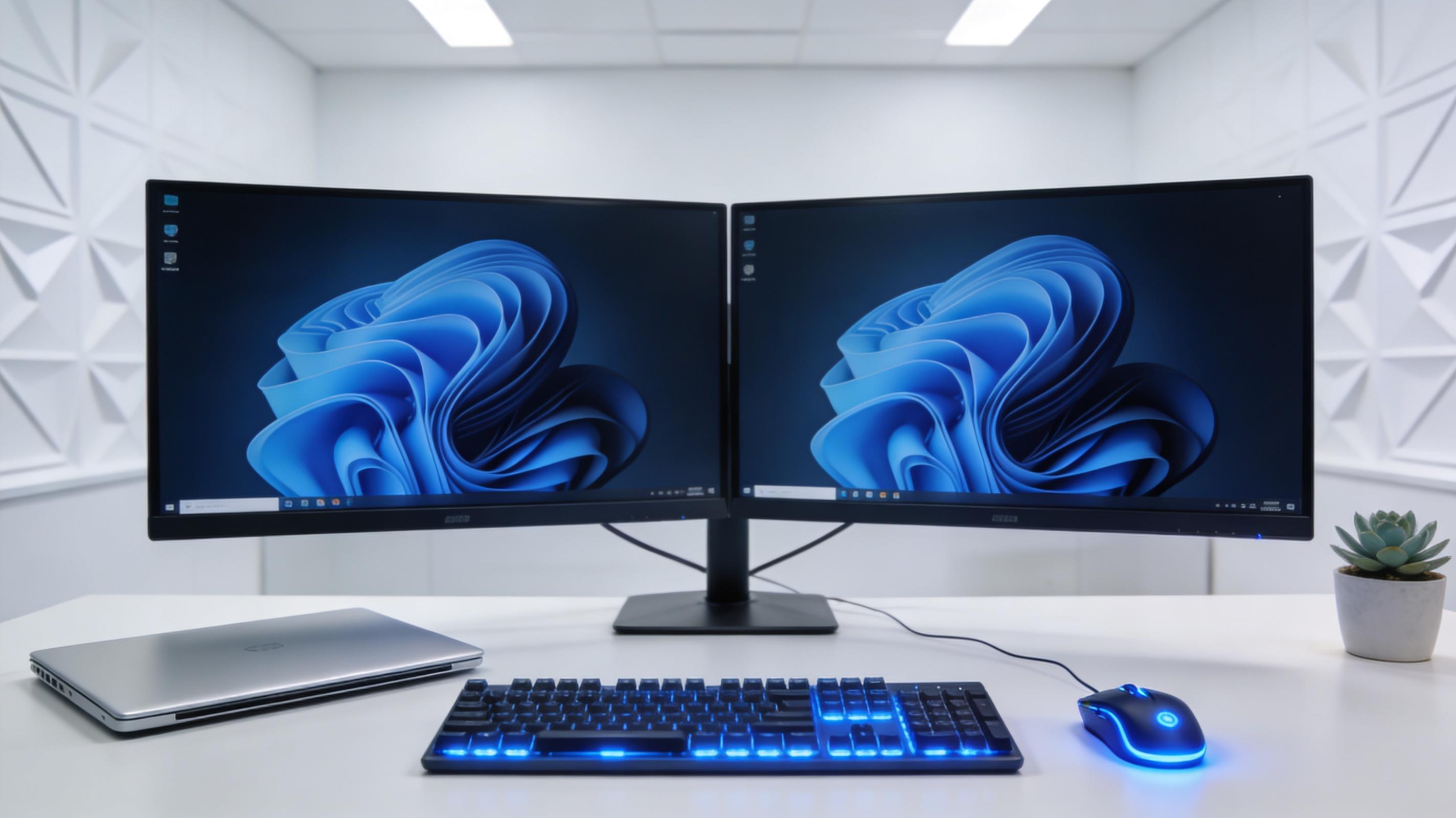Desktop workstation with dual monitors
